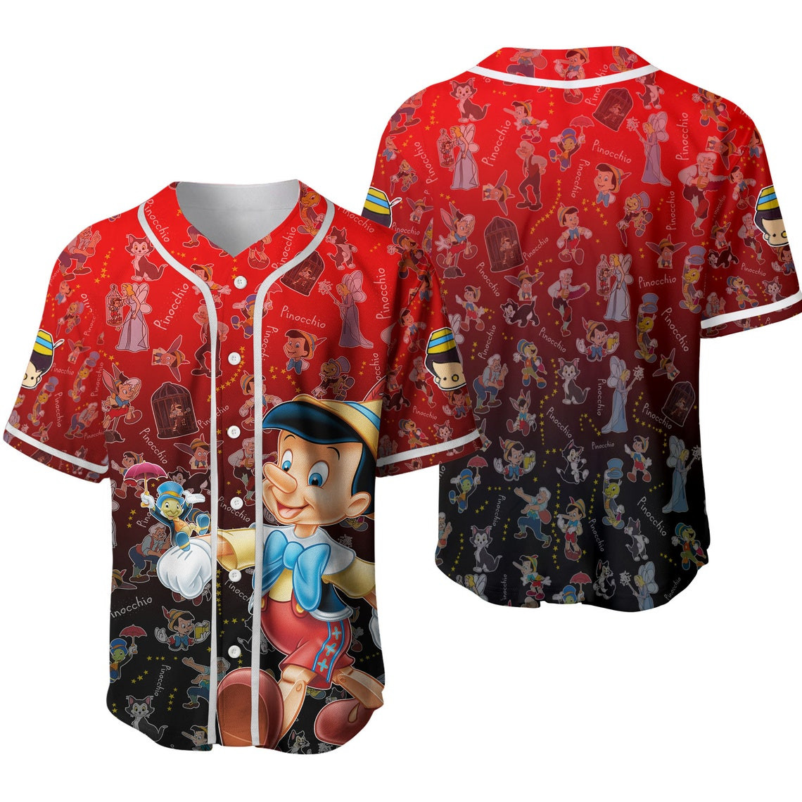 Pinocchio Jiminy Cricket Geppetto Monstro Disney Unisex Cartoon Custom Baseball Jersey Personalized Shirt Men Women