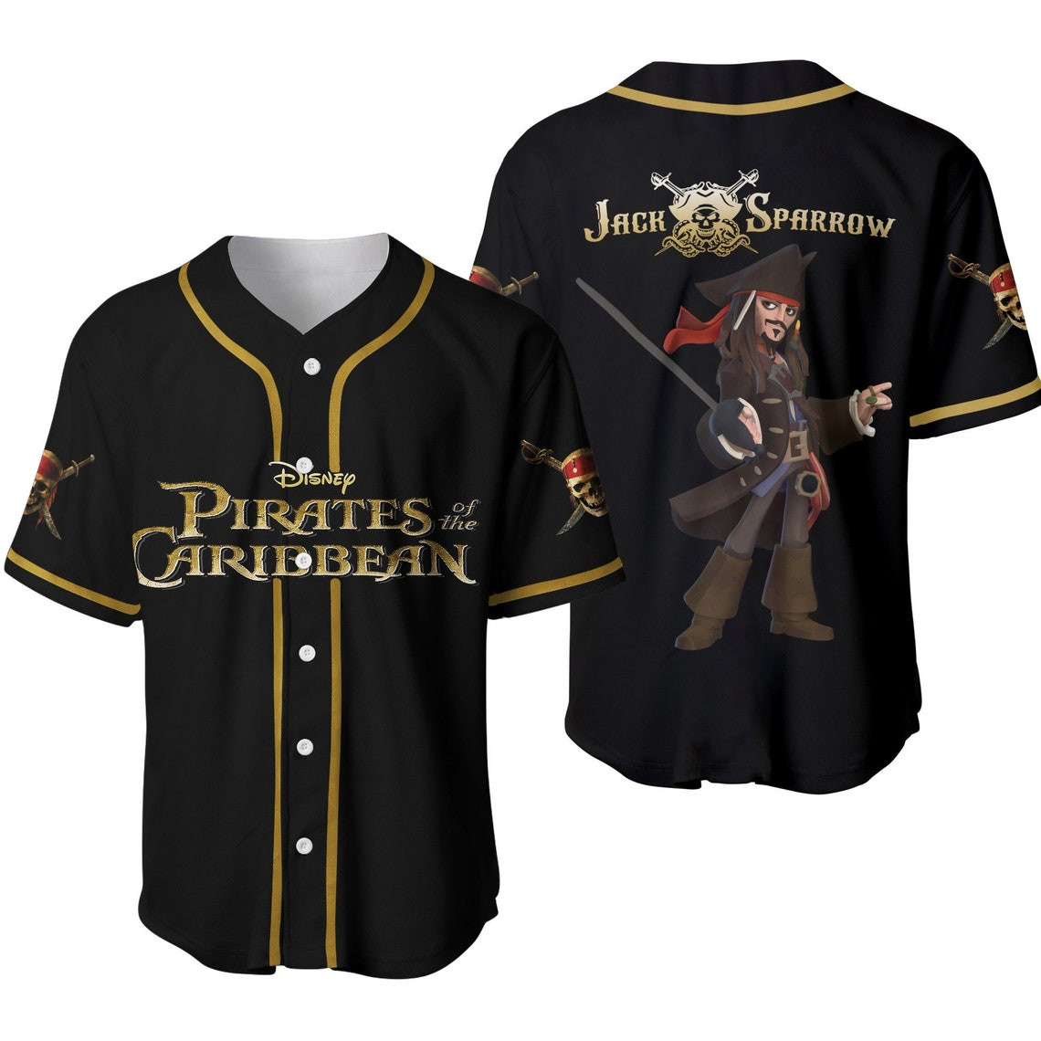 Pirates of the Caribbean Skull Johnny Depp Disney Unisex Cartoon Custom Baseball Jersey Personalized Shirt Men Women