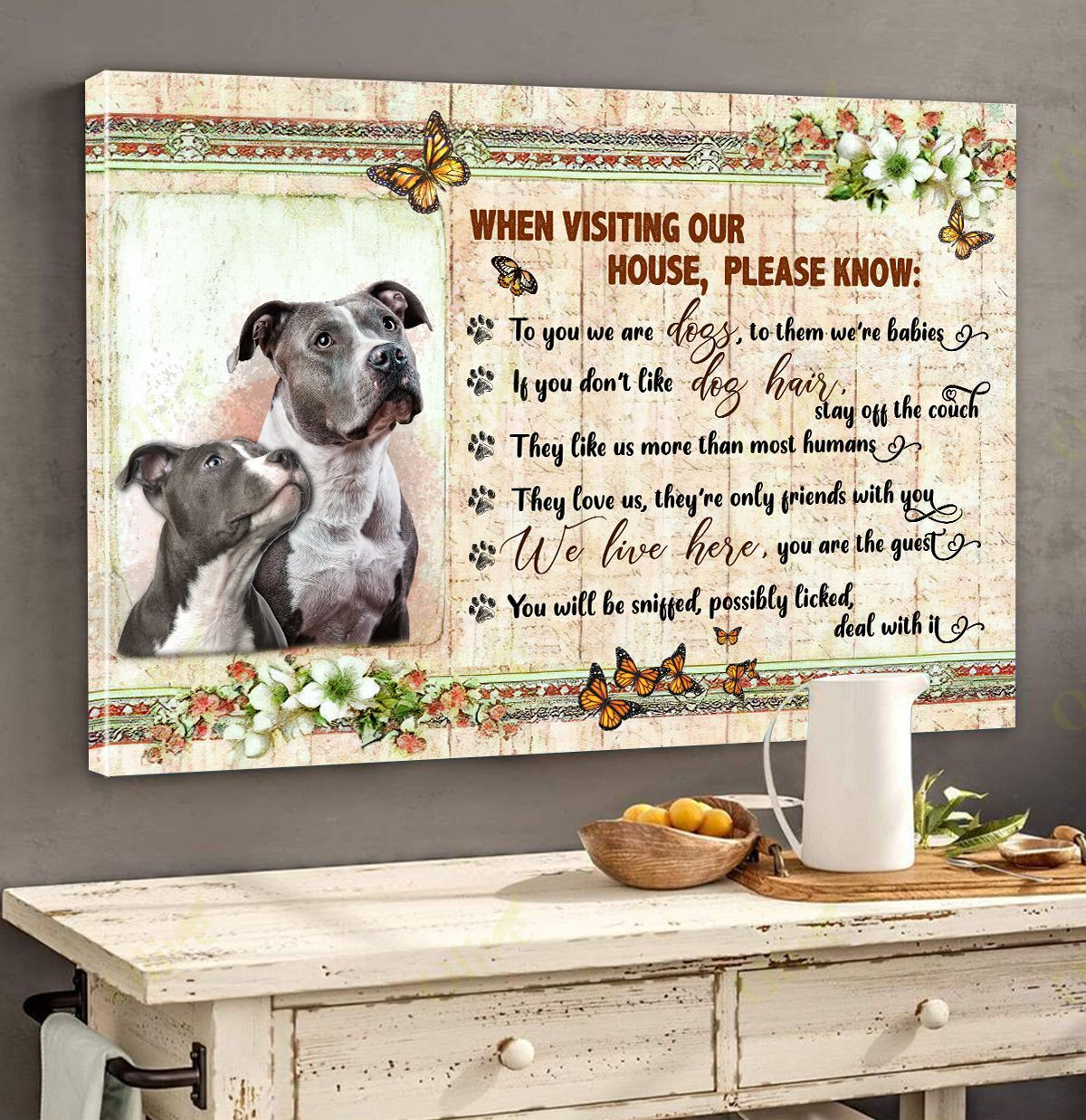 Pit Bull - Rules When Visiting My House Poster And Canvas Art Wall Decor