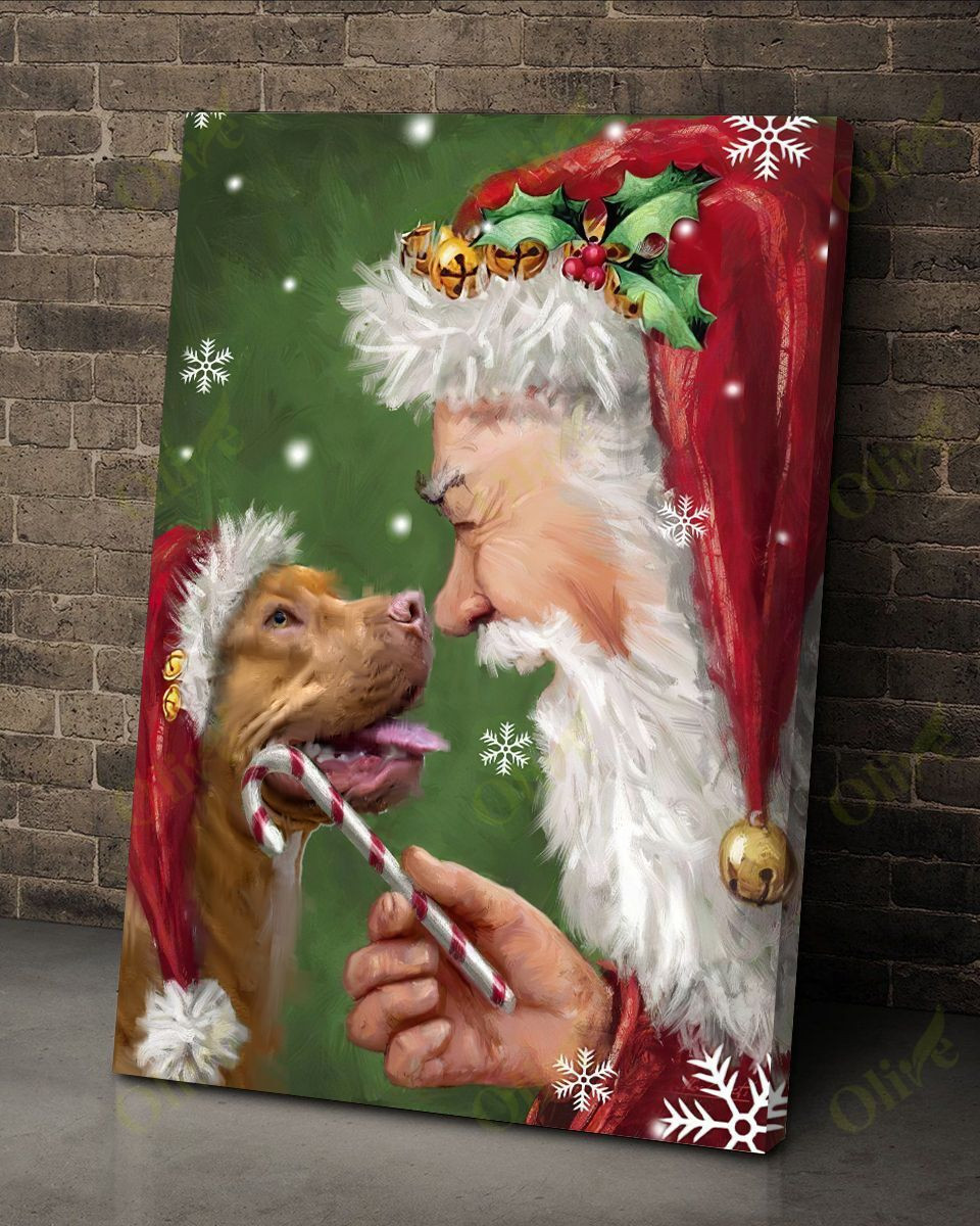 Pit Bull Talking To Santa Poster And Canvas Art Wall Decor