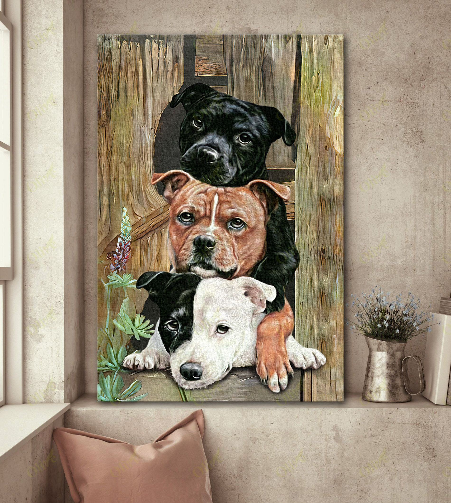 Pit Bull - Three Brothers Canvas Pit Bull Poster And Canvas Art Wall Decor