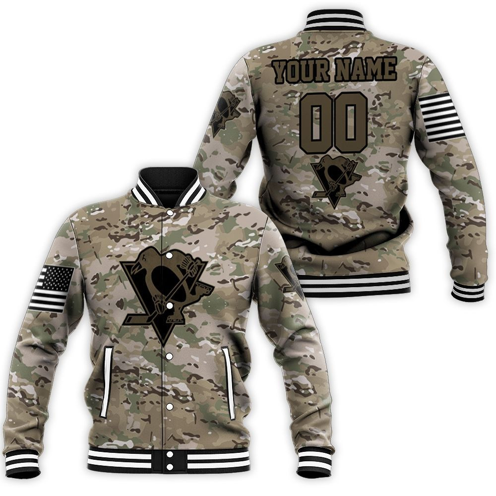 Pittsburgh Penguins Camouflage Veteran Personalized Baseball Jacket for Men Women