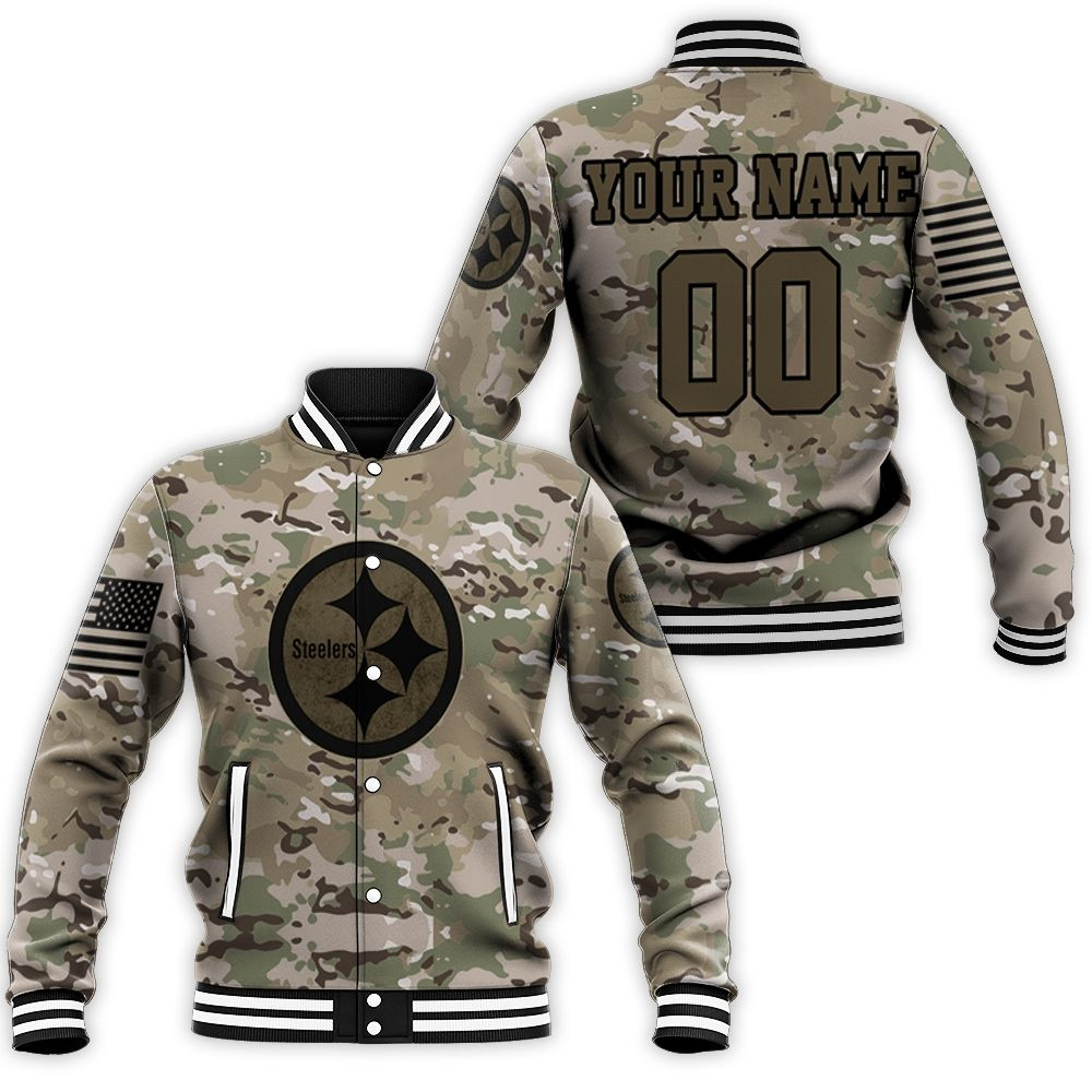 Pittsburgh Steelers Camoflage Pattern Personalized Baseball Jacket for Men Women