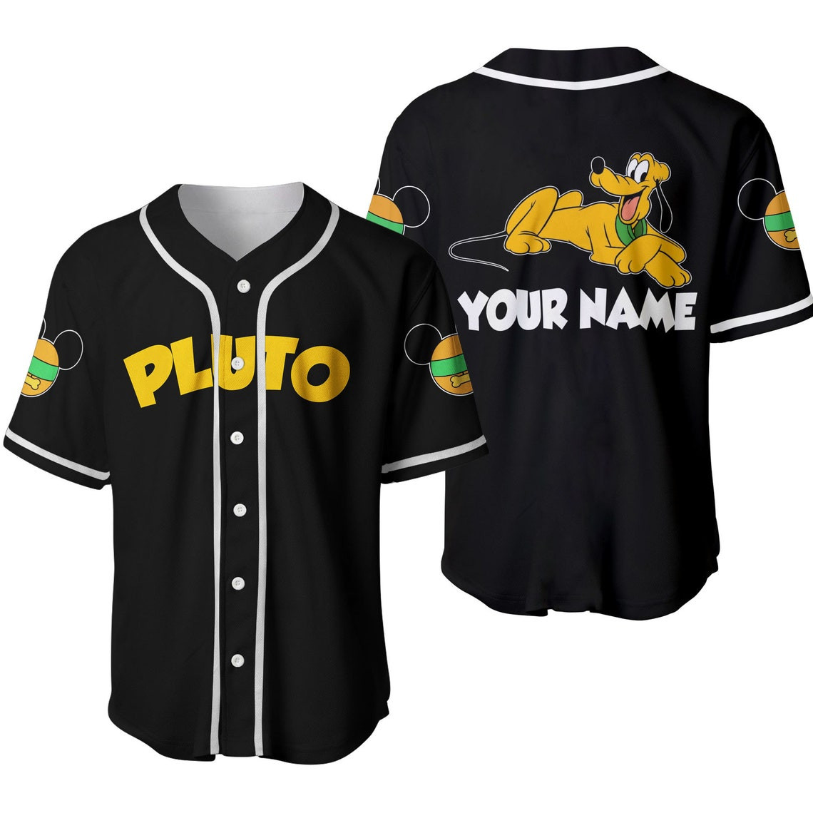Pluto Dog Black Yellow Disney Unisex Cartoon Custom Baseball Jersey Personalized Shirt Men Women