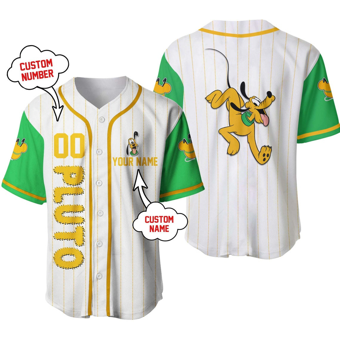 Pluto Dog Disney Unisex Cartoon Custom Baseball Jersey Personalized Shirt Kid Youth Men Women