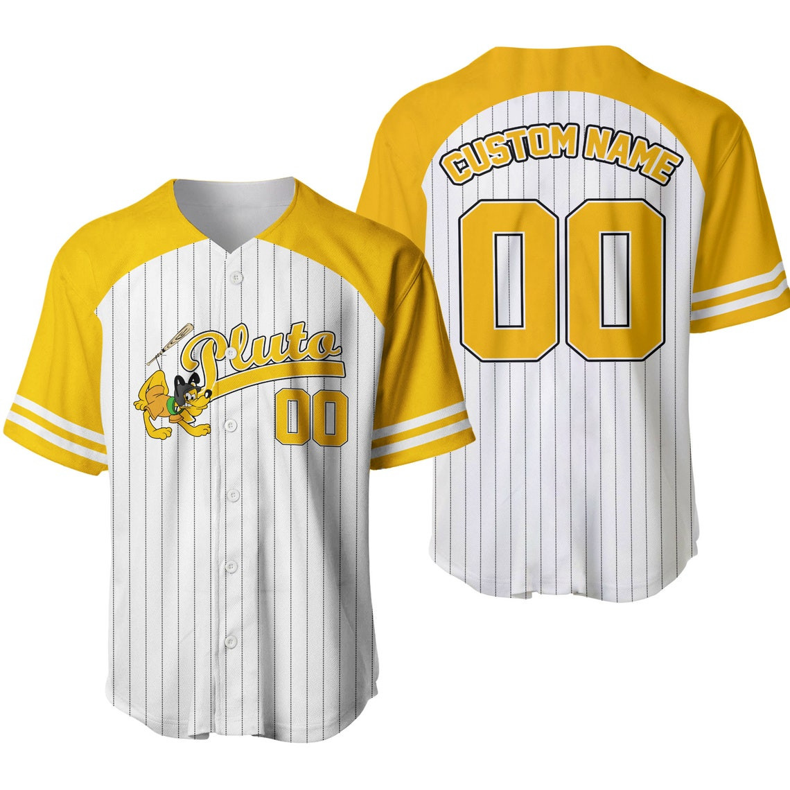 Pluto Dog Striped Yellow White Unisex Cartoon Custom Baseball Jersey Personalized Shirt Men Women