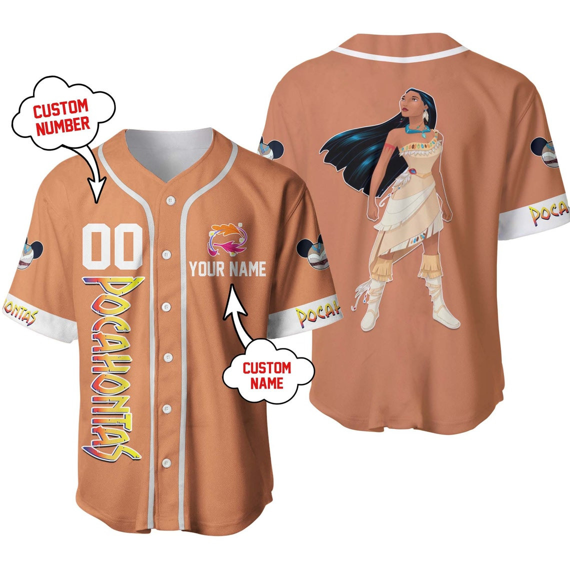 Pocahontas Orange Disney Unisex Cartoon Custom Baseball Jersey Personalized Shirt Men Women