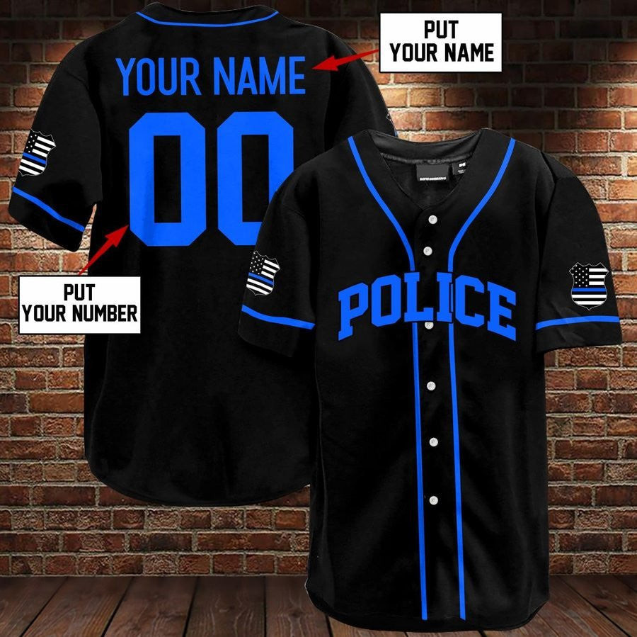 Police Black Personalized And Number Baseball Jersey