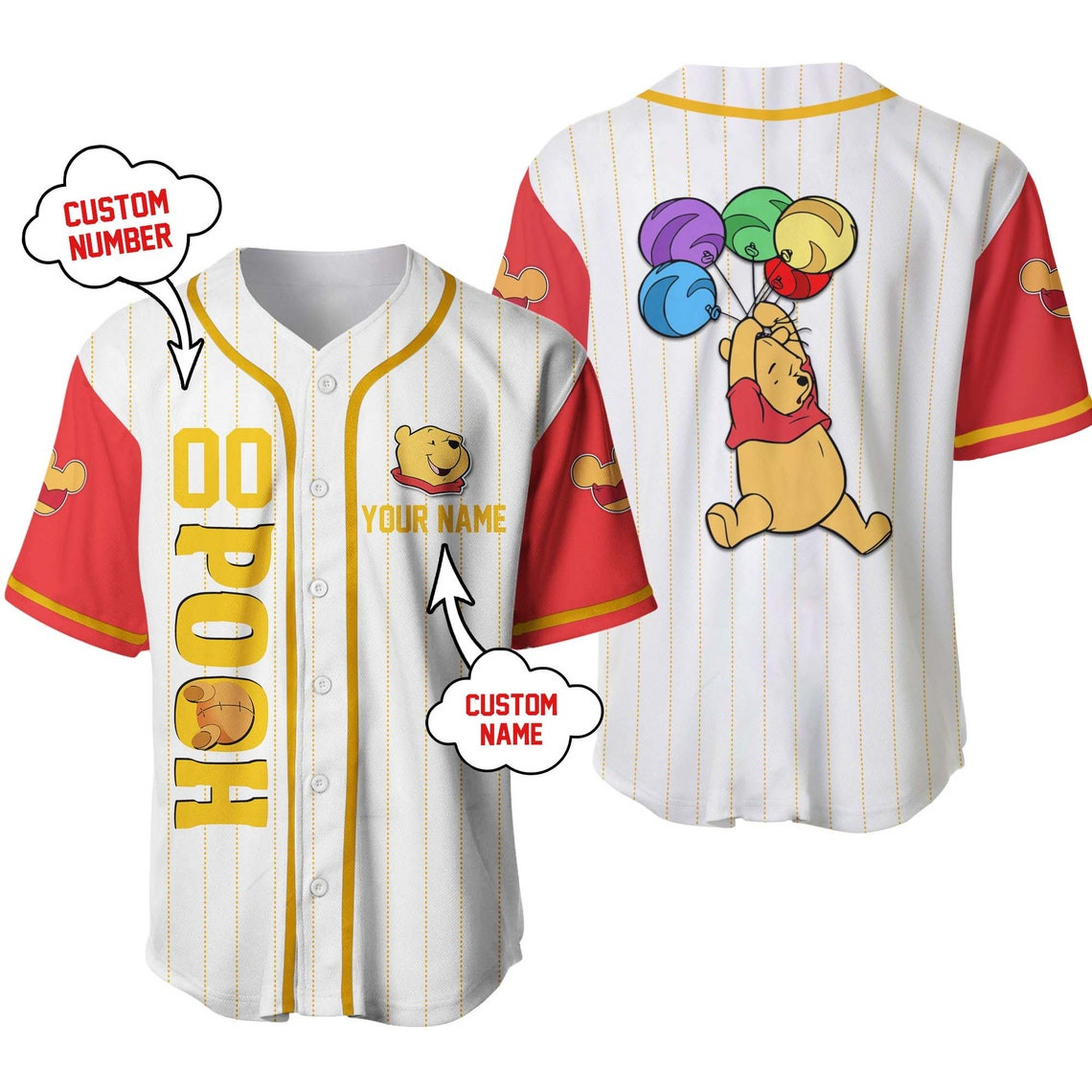 Pooh Personalized Baseball Jersey Disney Unisex Cartoon Custom Baseball Jersey Personalized Shirts Men Women Kids