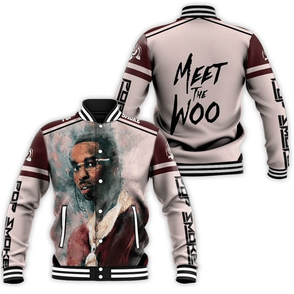 Pop Smoke Oil Paint Rap Hiphop Style Baseball Jacket for Men Women