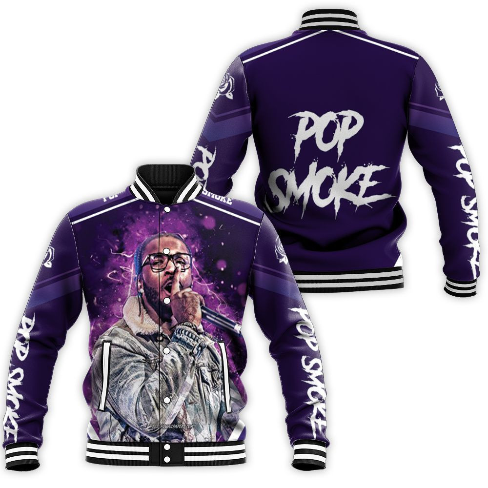 Pop Smoke Violet Neon Lights American Rapper Baseball Jacket for Men Women