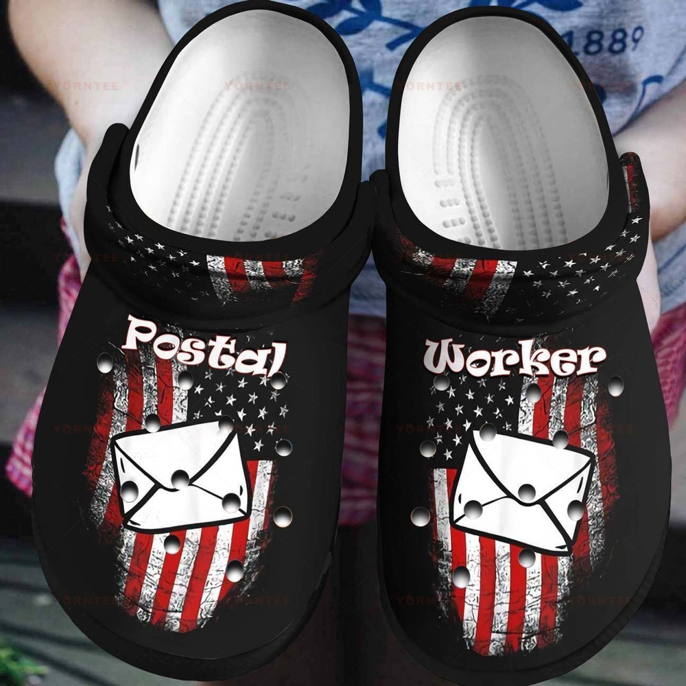 Postal Worker American Flag Gift For Lover Rubber Crocs Clog Shoes Comfy Footwear