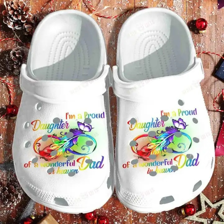 Pround Daughter Of Wonderful Dad Heaven Butterfly Crocs Crocband Clogs