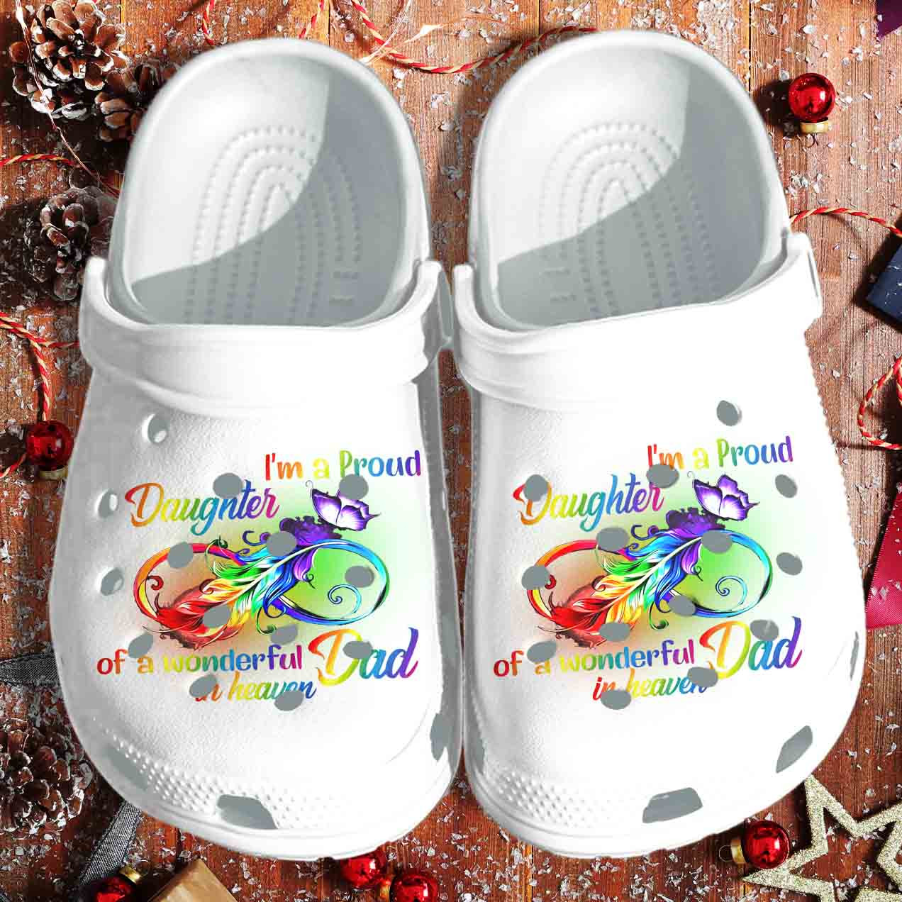 Pround Daughter Of Wonderful Dad Heaven Butterfly Shoes Crocs Gift For Girl Women