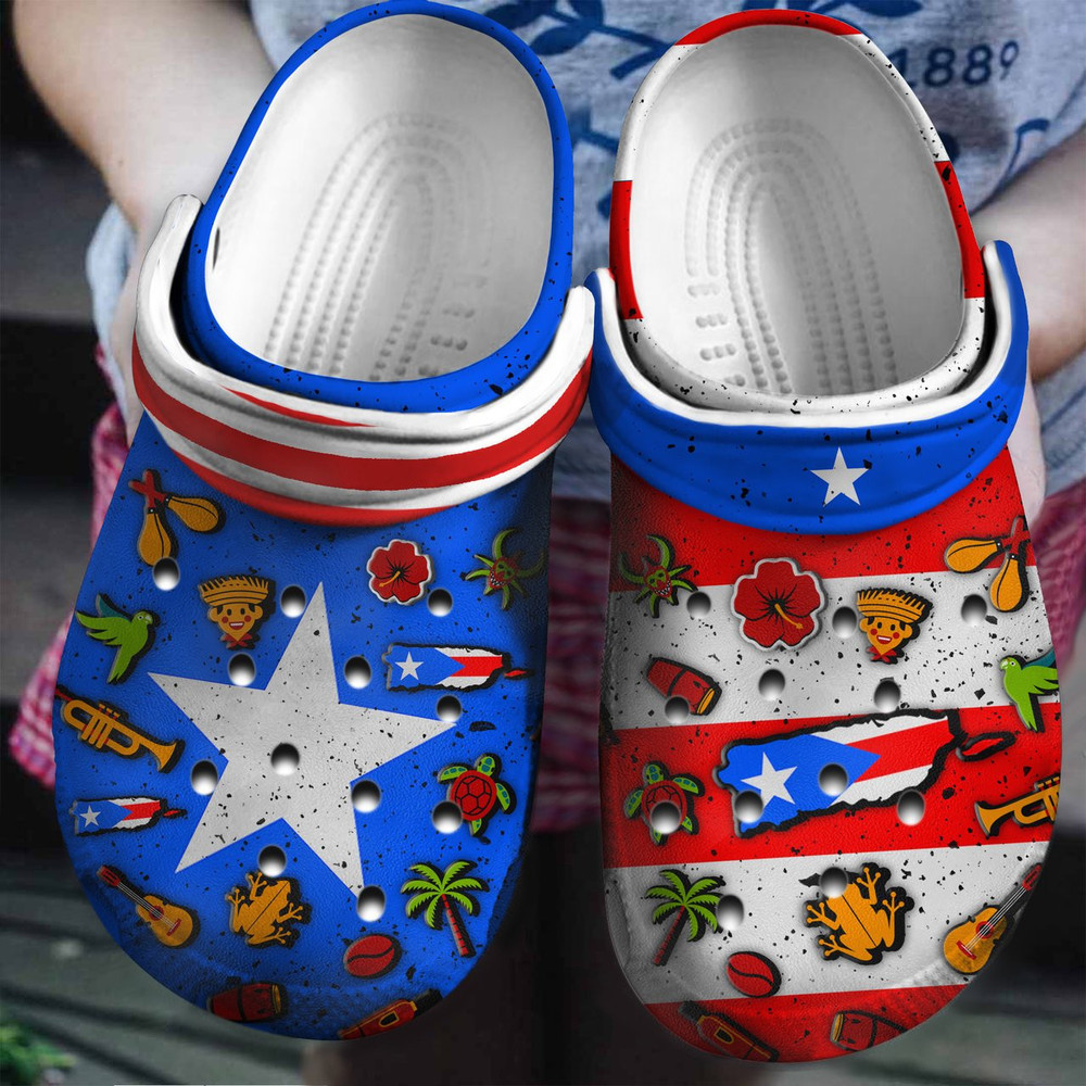 Puerto Rican Flag Symbol Gift For Fan Classic Water Rubber Crocs Clog Shoes Comfy Footwear