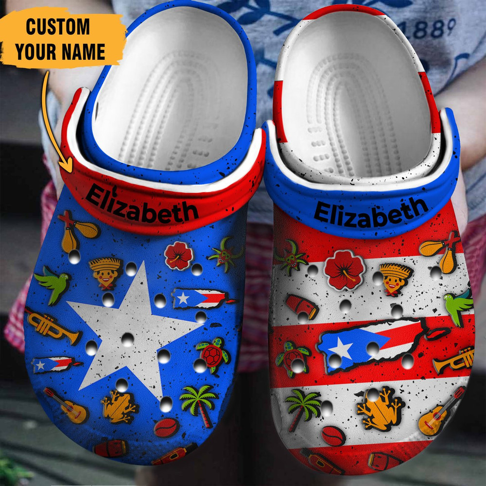 Puerto Rican Flag Symbols Gift For Fan Classic Water Rubber Crocs Clog Shoes Comfy Footwear