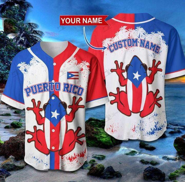 Puerto Rico Coqui Frog Flag Custom Name Baseball Jersey