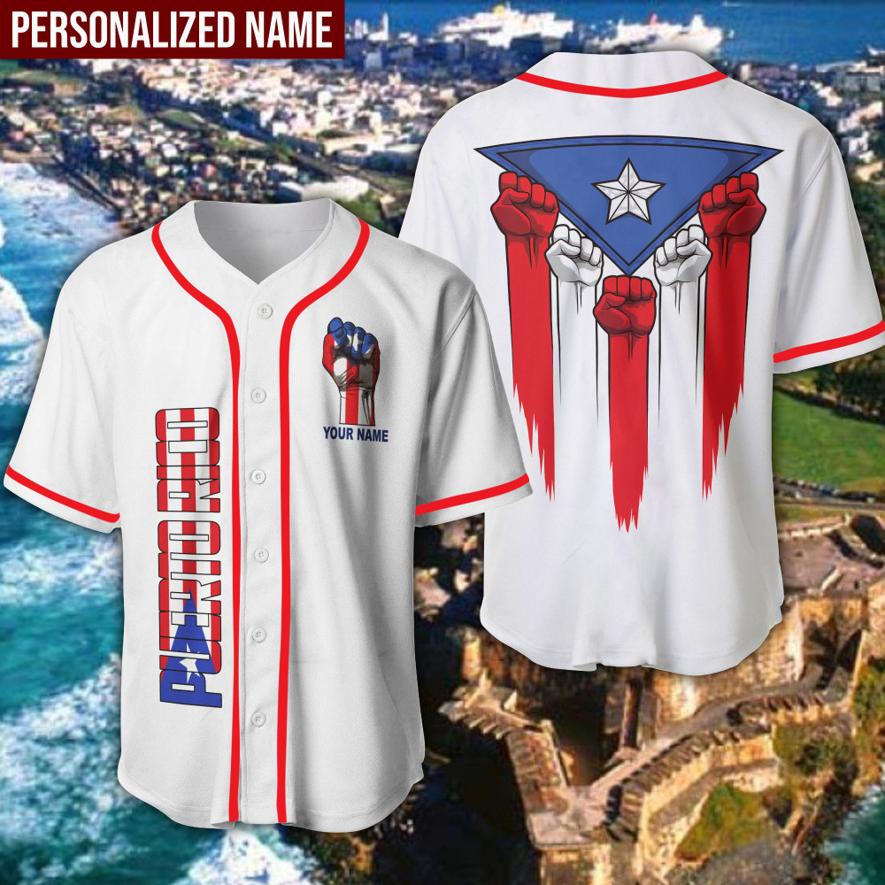 Puerto Rico Hand Raising Flag Custom Name Baseball Jersey