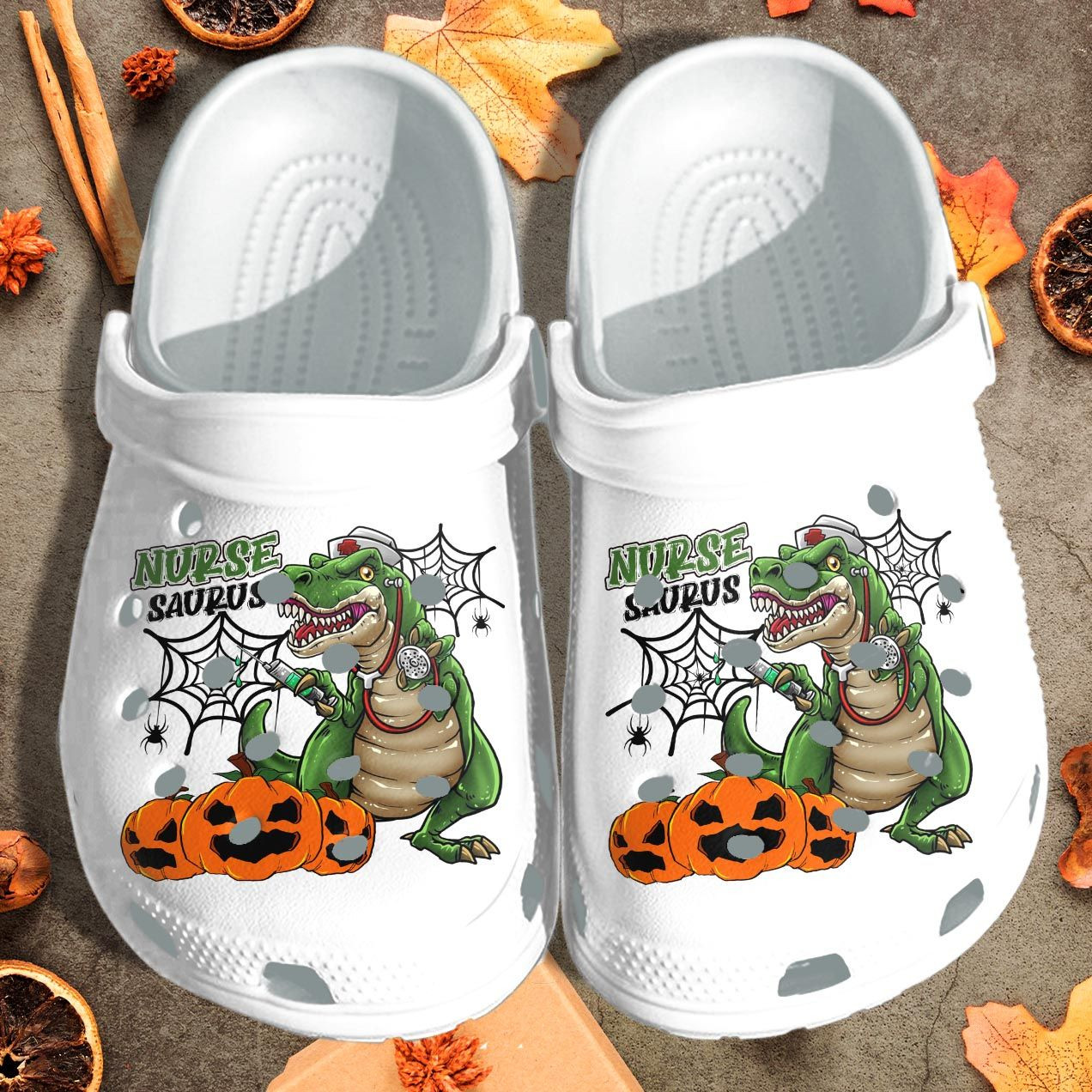 Pumpkin Nurse Dinosaurus Halloween Funny Shoes Clog Dinosaur Nurse Halloween Cartoon Crocs Crocband Clog