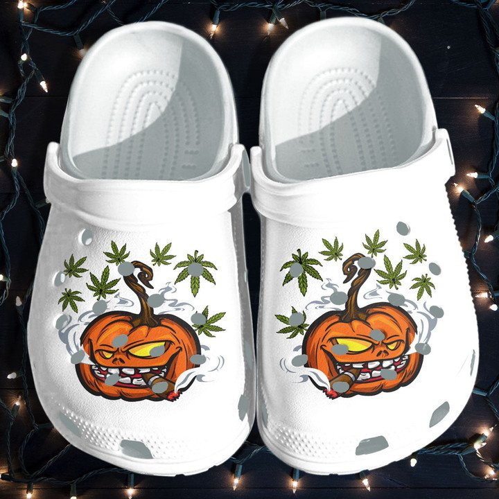 Pumpkin Smoking Funny Weed Tattoo Halloween Crocs Classic Clogs Shoes Gift CR