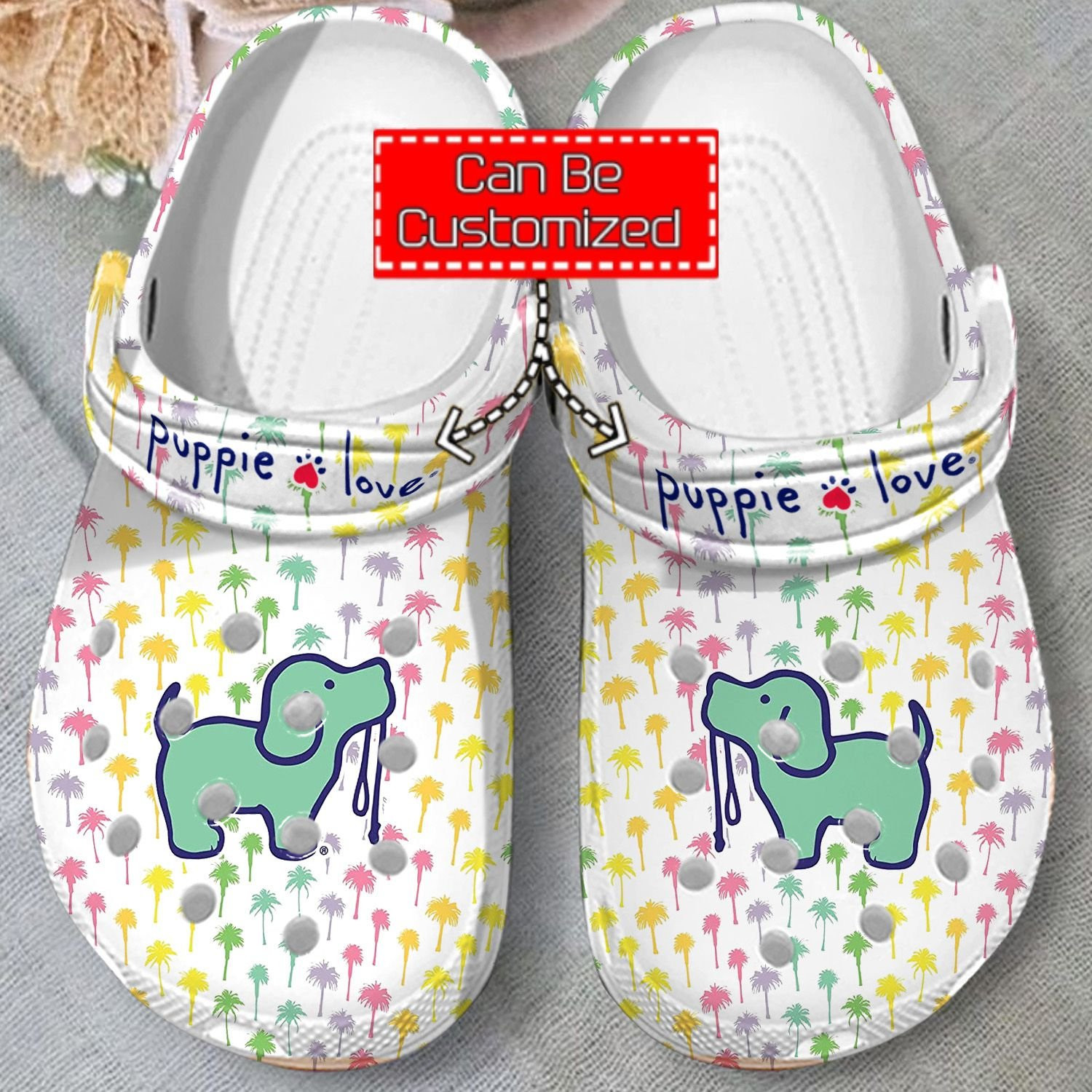 Puppie Love Green Crocs Clog Shoes Animal Print Crocs