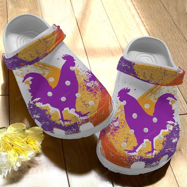 Purple And Yellow Chicken Crocs Classic Clogs Shoes