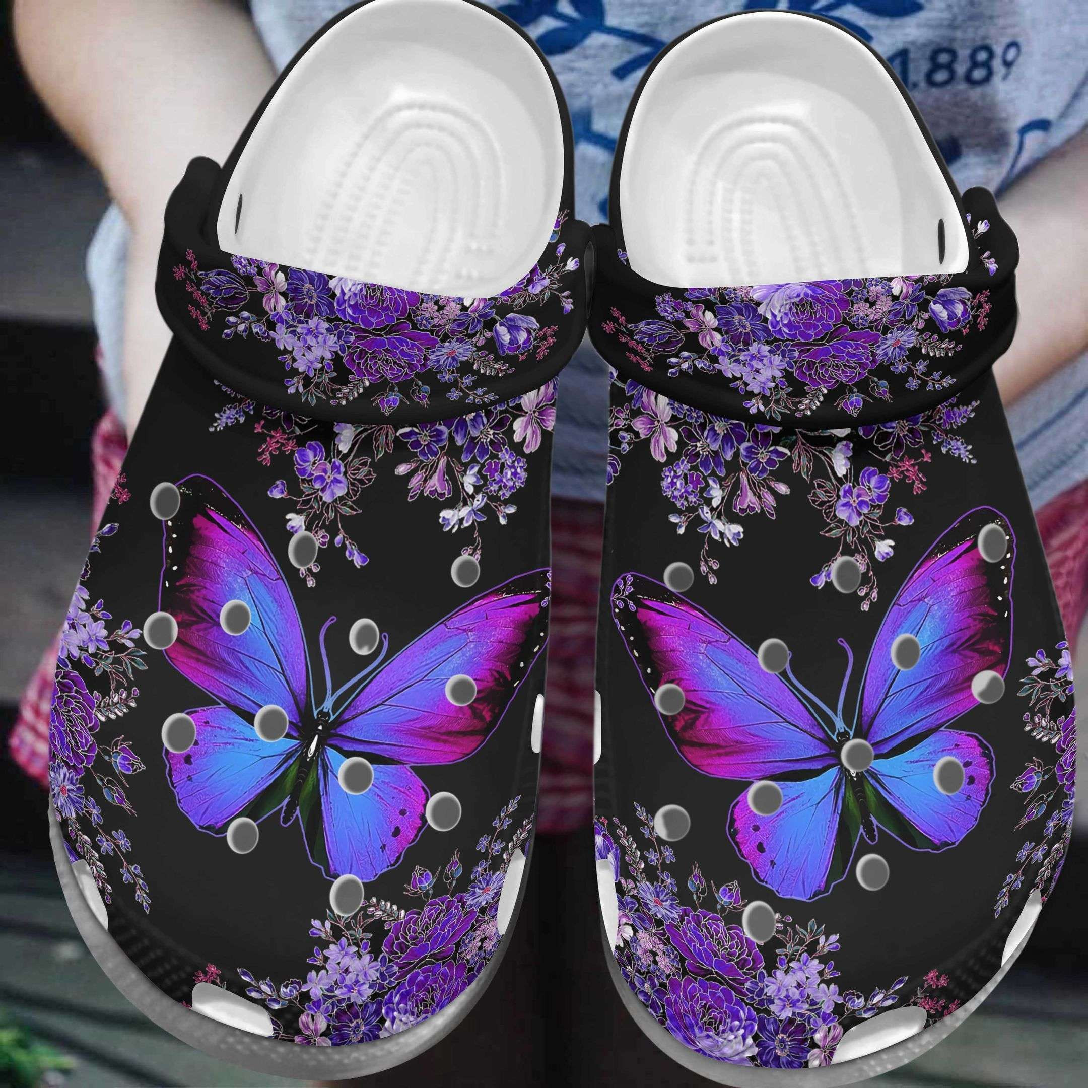 Purple Butterflies And Flowers Butterfly Crocs Crocband Clog Shoes
