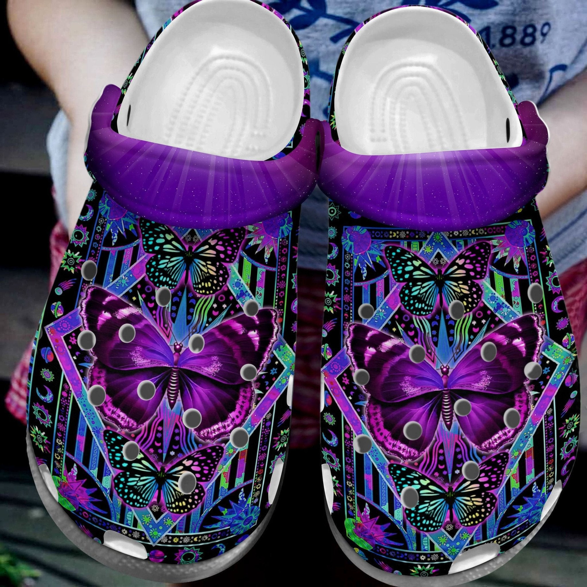 Purple Butterfly Hippie Trippy Crocs Shoes Clogs - Butterfly Bling Crocs Shoes Clogs Gifts Birthday Women