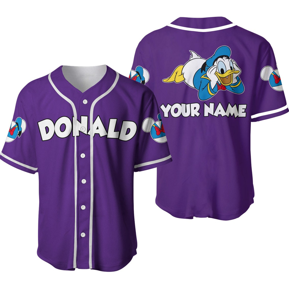 Purple Donald Duck Disney Personalized Baseball Jersey Disney Unisex Cartoon Custom Baseball Jersey Shirt Men Women