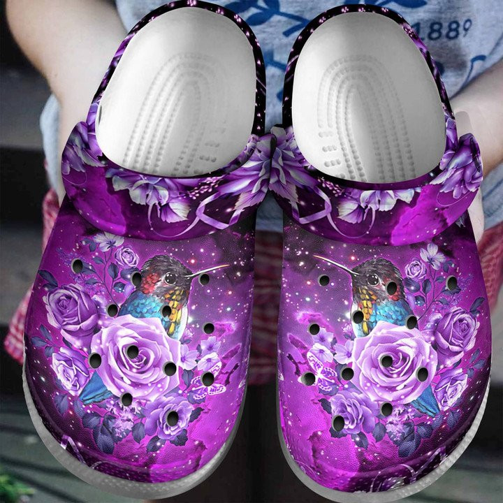 Purple Roses With Hummingbird Crocs Classic Clogs Shoes Gift For Grandma Mother PProse