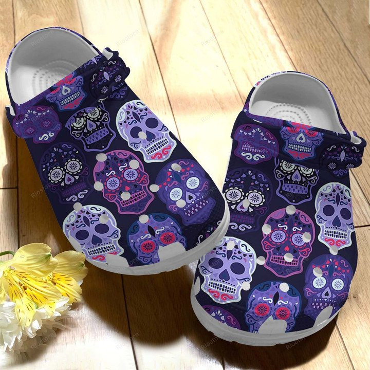 Purple Skull 3D Crocs Shoes Crocbland Clogs For Women Girl Purple