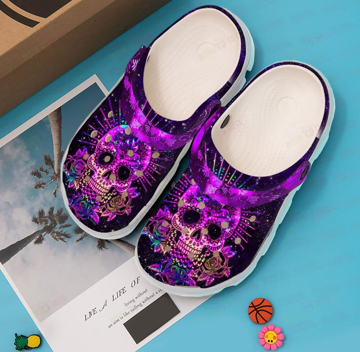 Purple Skull Crocs Classic Clogs Shoes