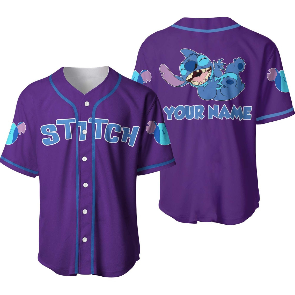 Purple Stitch Disney Personalized Baseball Jersey Disney Unisex Cartoon Custom Baseball Jersey Shirt Men Women