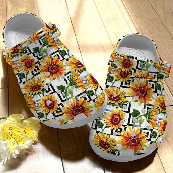 Queen Sunflower White Sole Flower Crocs Classic Clogs Shoes PANCR0602