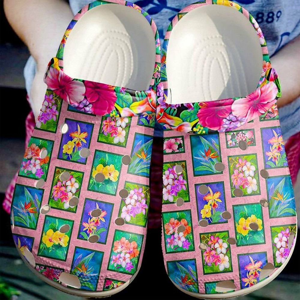 Quilt Flower Block Quilting 102 Gift For Lover Rubber Crocs Clog Shoes Comfy Footwear