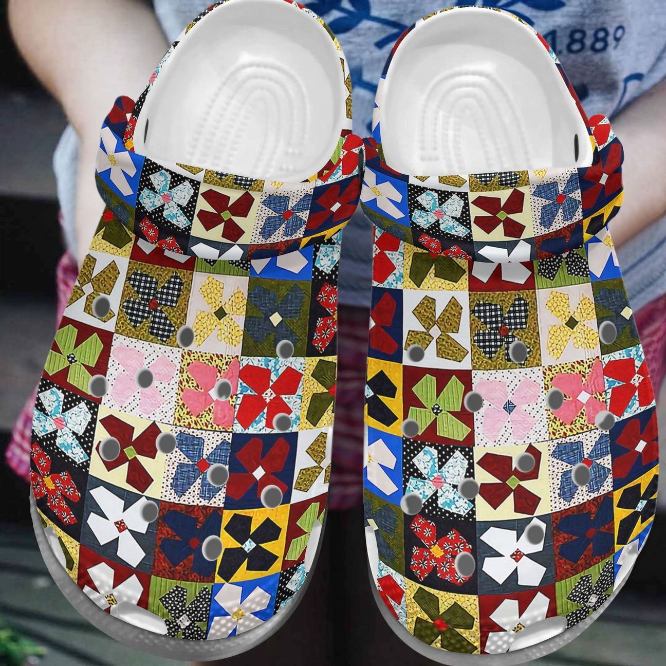Quilting Personalized Clog Custom Crocs Comfortablefashion Style Comfortable For Women Men Kid Print 3D Quilted Flowers