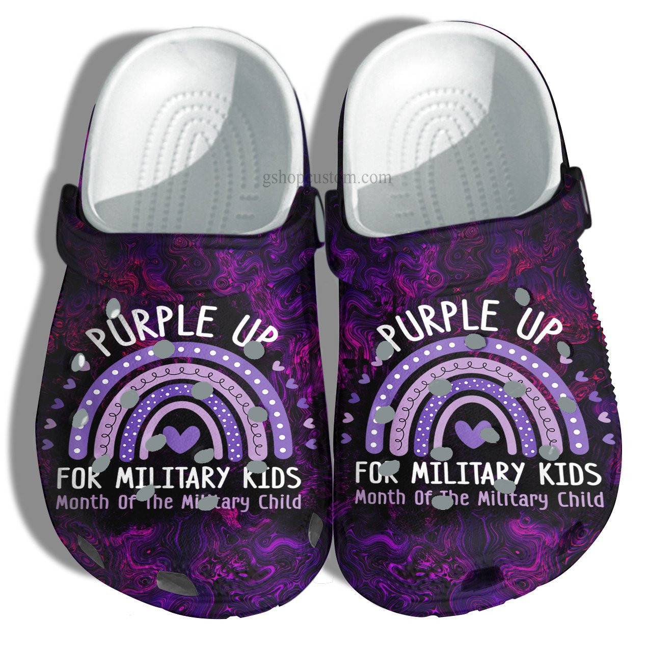 Rainbow Purple Up For Military Kids Crocs Shoes For Son Daughter - Purple Rainbow Military Kid Shoes Croc Clogs