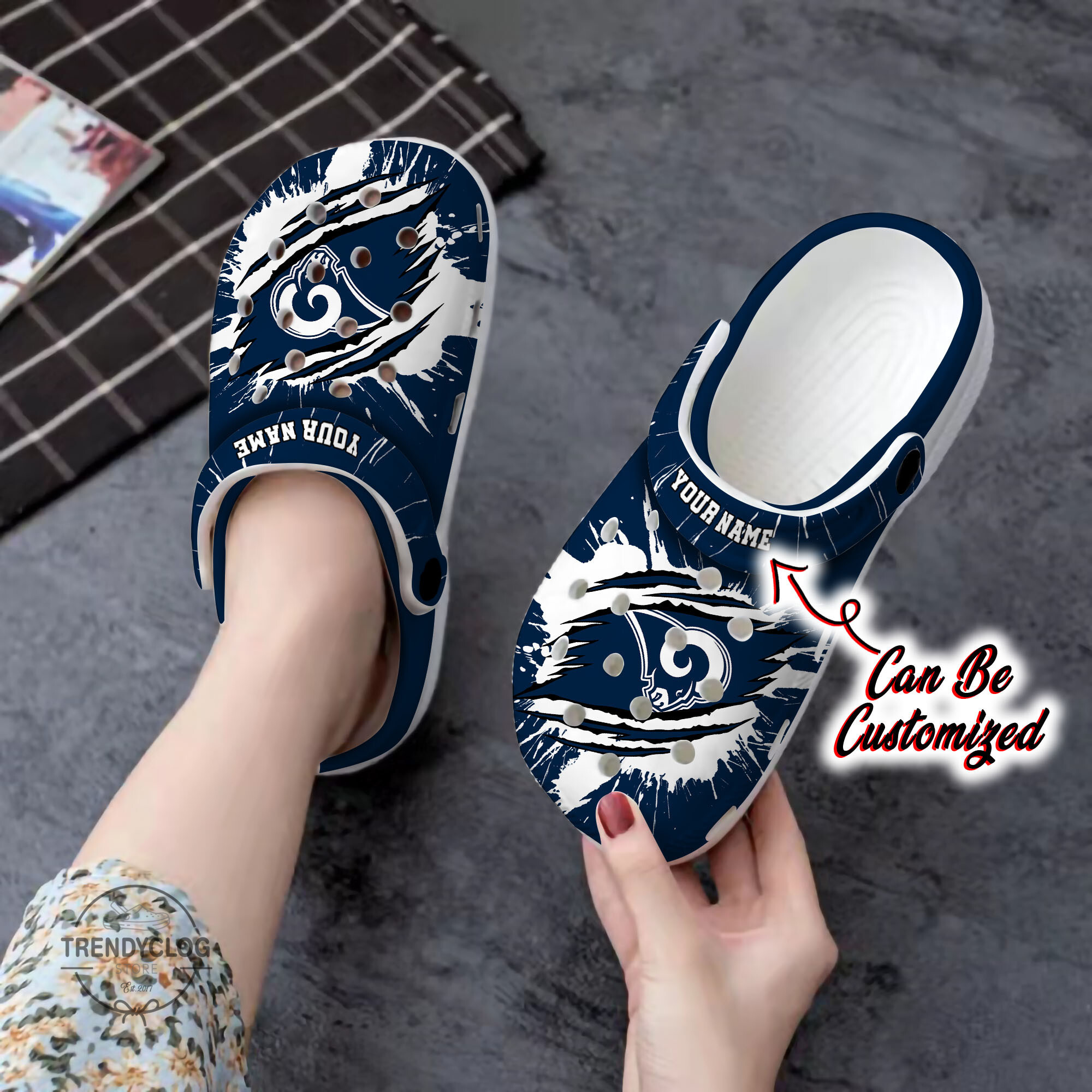 Rams Crocs Personalized LA Rams Football Ripped Claw Clog Shoes