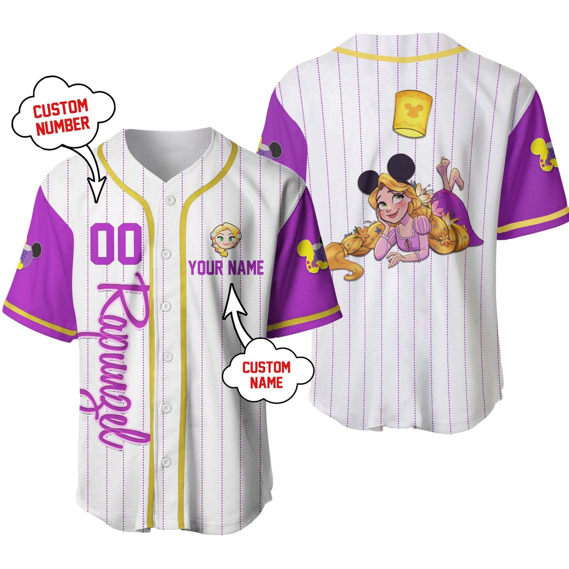 Rapunzed Tanged Disney Unisex Cartoon Custom Baseball Jersey Personalized Shirt Kid Youth Men Women
