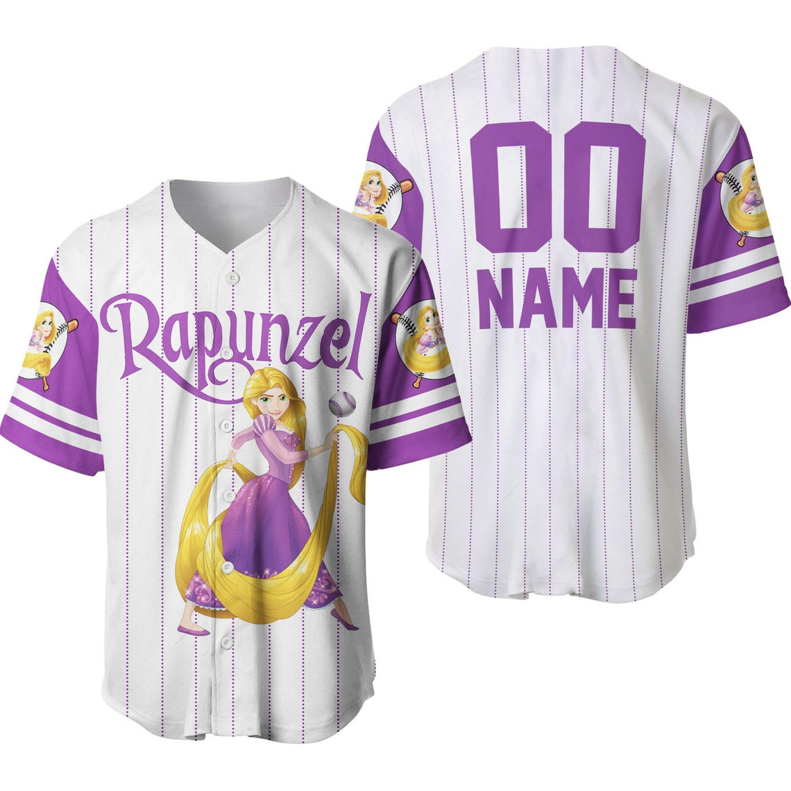 Rapunzel Princess Tangled White Purple Disney Unisex Cartoon Custom Baseball Jersey Personalized Shirt Men Women