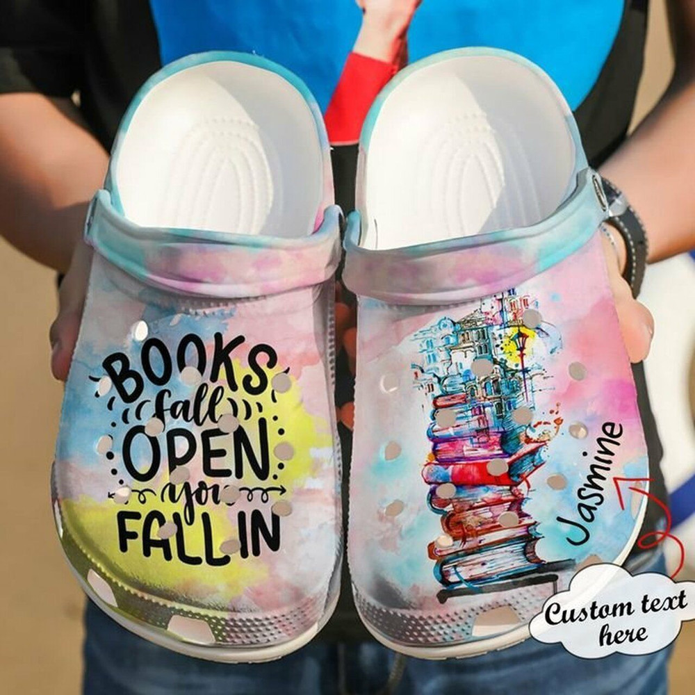 Reading Personalized Books Fall Open 102 Gift For Lover Rubber Crocs Clog Shoes Comfy Footwear