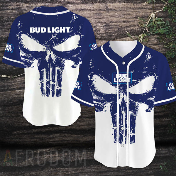 Retro Skull Bud Light Baseball Jersey, Unisex Jersey Shirt for Men Women