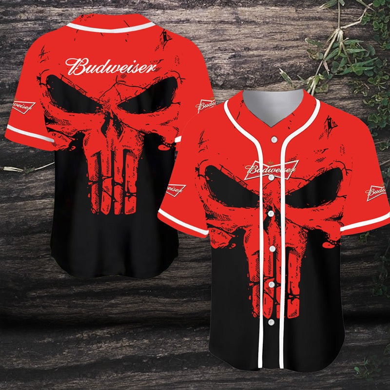 Retro Skull Budweiser Beer Baseball Jersey, Unisex Jersey Shirt for Men Women