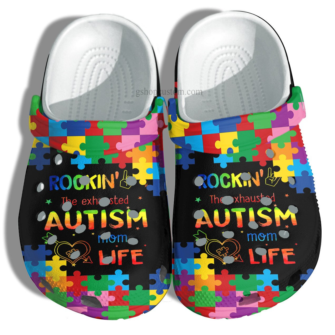Rookin Autism Mom Life Crocs Shoes Gift Women - Autism Awareness Mom Shoes Croc Clogs Gift Mother Day
