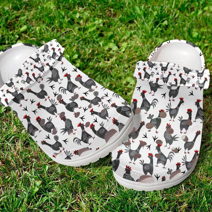 Roosters On The White Crocs Classic Clogs Shoes