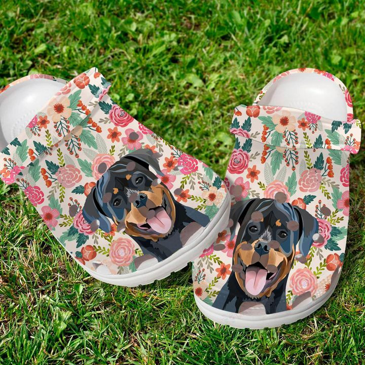 Rottweiler Floral Crocs Classic Clogs Shoes