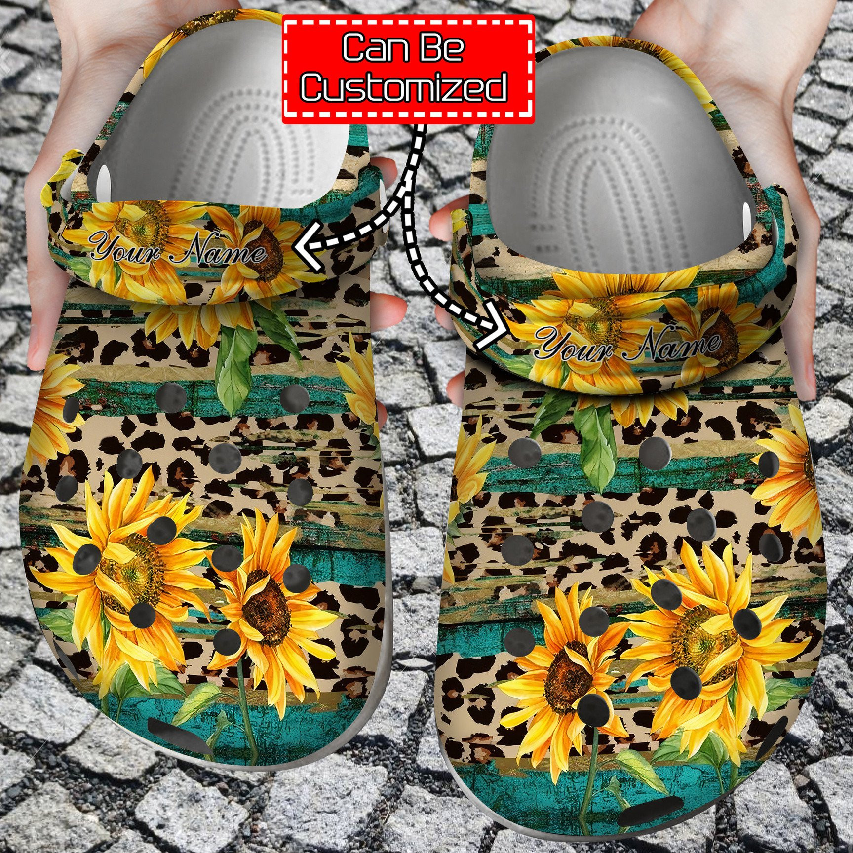 Rustic Sunflower Tea Wood Leopard Crocs Clog Shoes Sunflower Print Crocs