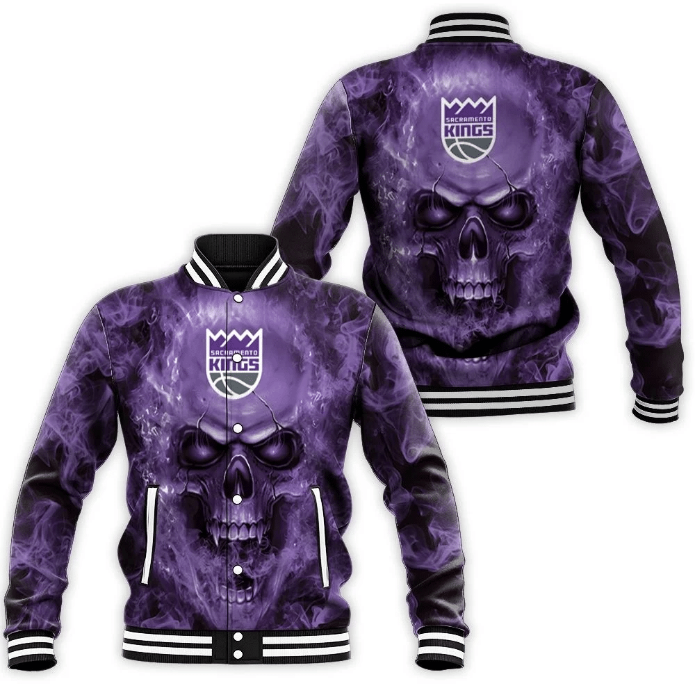 Sacramento Kings Nba Fans Skull Baseball Jacket for Men Women