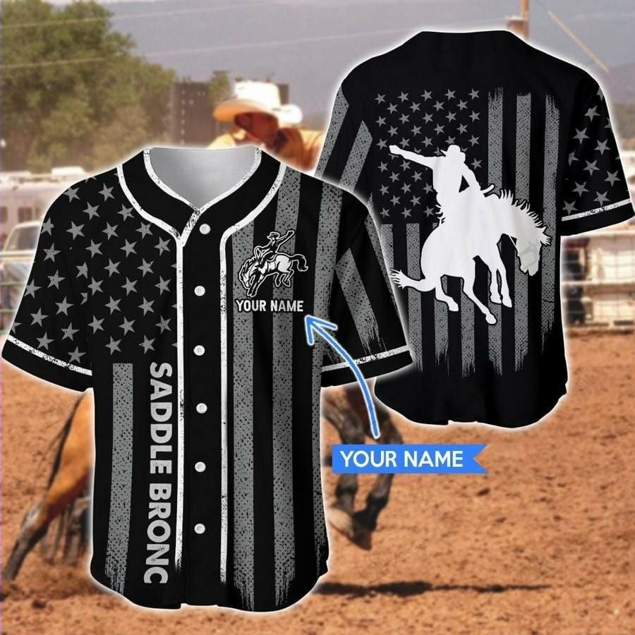 Saddle Bronc Black Custom Name Baseball Jersey