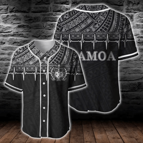 Samoa Polynesian BW Heartbeat Baseball Jersey